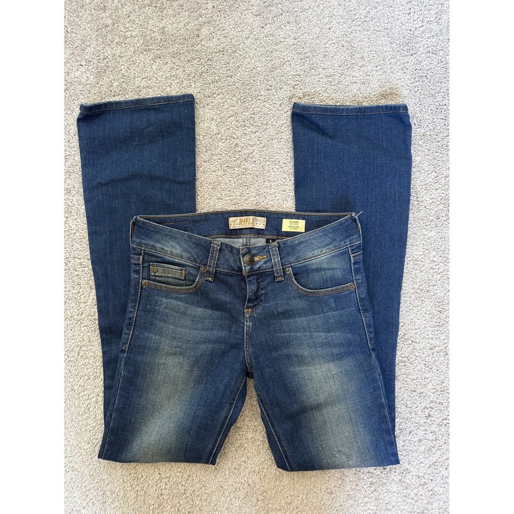 Rifle Sicilia Low Rise Flare Jeans Blue Wash Size 6 Y2K Distressed